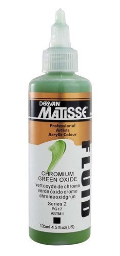 Matisse Fluid Acrylic Paint in Chrome Green Oxide, 135ml, offers vibrant color, smooth application, and high lightfastness.