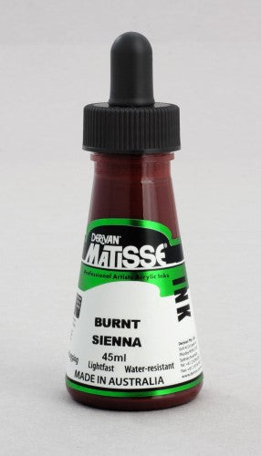 Matisse Ink 50ml in Burnt Sienna, a heavy-pigmented acrylic ink ideal for calligraphy, painting, and mixed media techniques.