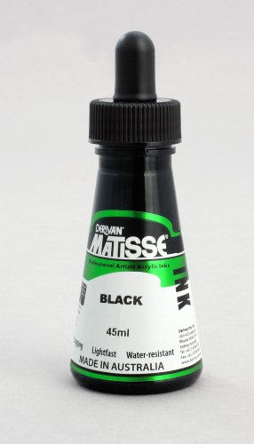 Matisse Ink 50ml Black, premium acrylic ink for artists, water-resistant, highly pigmented for detailed projects.