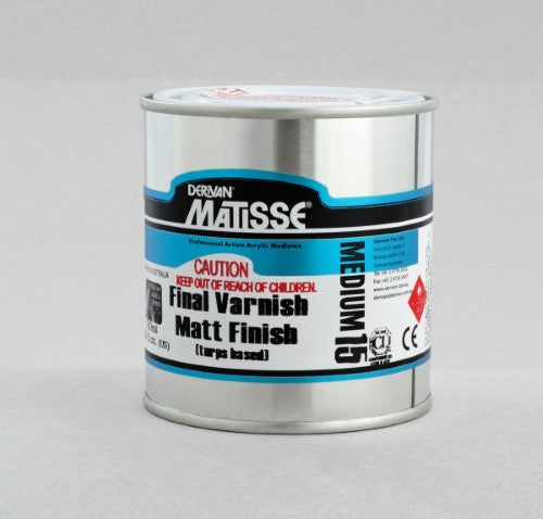 Matisse Mm15 250ml Matt Varnish for artists, providing a durable, non-yellowing finish for acrylic and oil paintings.