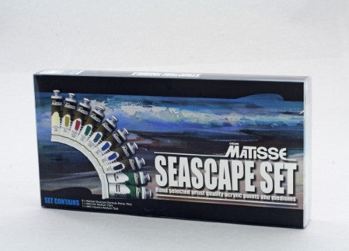 Matisse Set Seascape Colours with 10 vibrant 75ml tubes for creating stunning coastal art, featuring essential oceanic hues.
