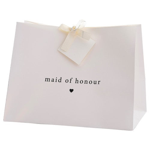 Elegant Modern Luxe Maid Of Honour Gift Bag with ribbon, tissue paper, and card tag for bridal gifts.