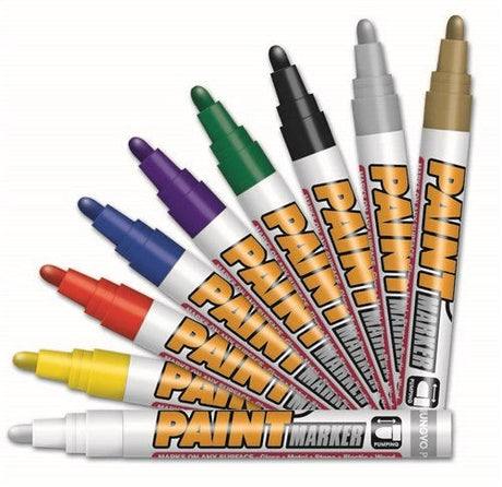 Mungyo Paint Marker White: versatile oil-based marker for vibrant, permanent markings on multiple surfaces.