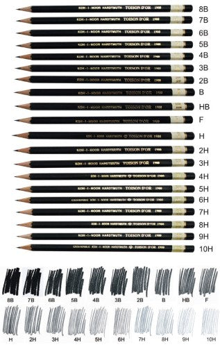 Toison Dor Tech PNC 6 assorted graphite pencils in black envelope, ideal for art and technical drafting with varying hardness.