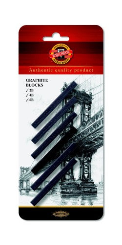 Koh-I-Noor Graphite Block set, 7x7mm, assorted grades 2B, 4B, 6B for smooth sketching and shading.