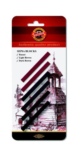 Koh-I-Noor Sepia Blocks Set of 6, ideal for artists to create rich sepia tones in drawings and sketches.