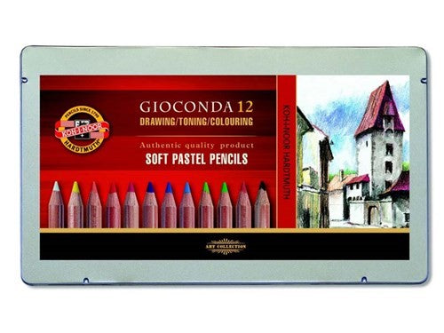 Set of 12 Gioconda soft pastel pencils, perfect for vibrant blending and detailed artwork.