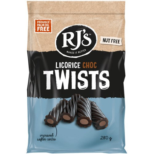 RJ's Licorice Choc Twists 280g ( 12 Pack )