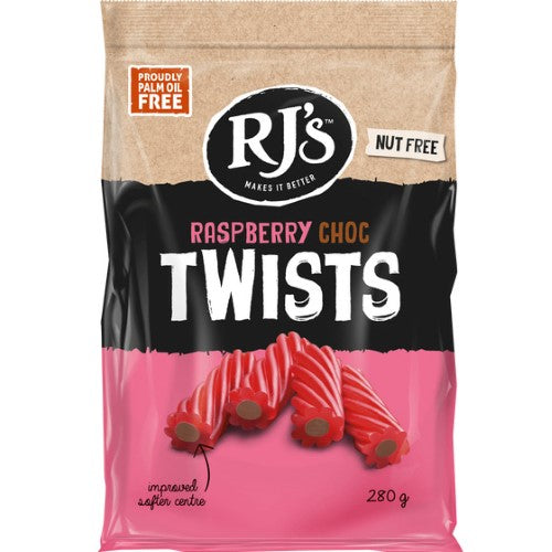 RJ's Raspberry Choc Twists 280g ( 12 Pack )