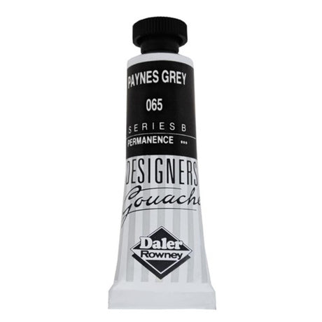 Rowney Gouache 15ml in Paynes Grey, a premium opaque paint ideal for detailed artwork and vibrant color mixing.
