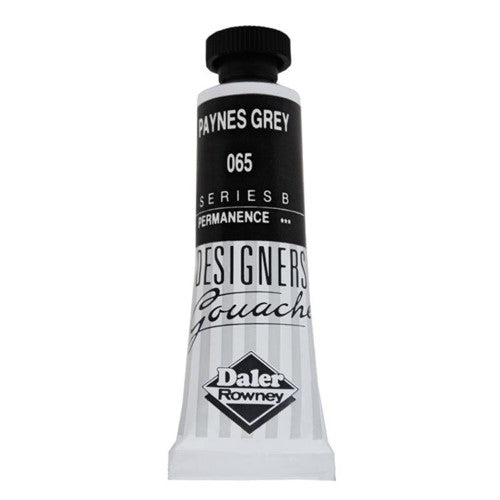 Rowney Gouache 15ml in Paynes Grey, a premium opaque paint ideal for detailed artwork and vibrant color mixing.