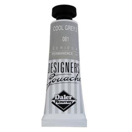 Rowney Gouache 15ml in Cool Grey 2 offers rich, opaque color with excellent covering power for artists and designers.