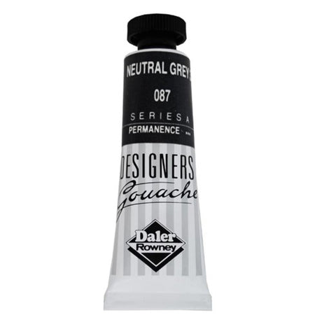 Rowney Gouache 15ml in Neutral Grey 3, premium opaque paint for artists with exceptional tinting strength and blending ability.