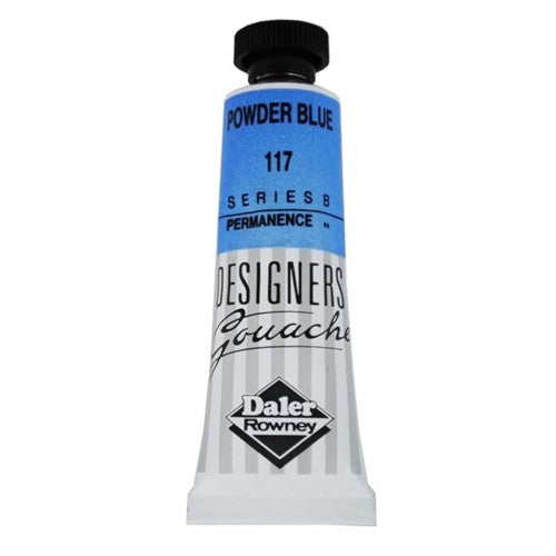 Rowney Gouache 15ml in Powder Blue, ideal for vibrant artwork with excellent covering power and smooth application.