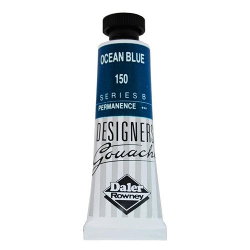 Rowney Gouache 15ml Ocean Blue, vibrant opaque paint with exceptional coverage for professional artists and hobbyists.
