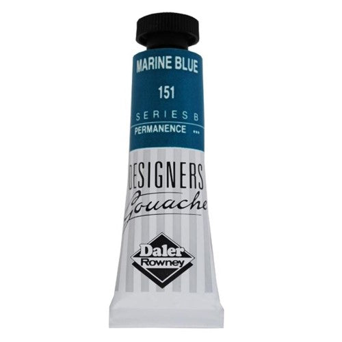 Rowney Gouache 15ml Marine Blue, a vibrant, opaque body color ideal for artists, ensuring excellent coverage and versatility.