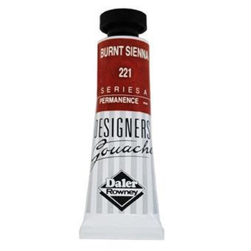 Rowney Gouache 15ml in Burnt Sienna, rich warm pigment, ideal for artists seeking vibrant opaque colors and smooth application.
