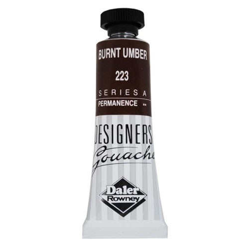 Rowney Gouache 15ml in Burnt Umber, rich color, opaque, versatile use for illustrations and fine art projects.