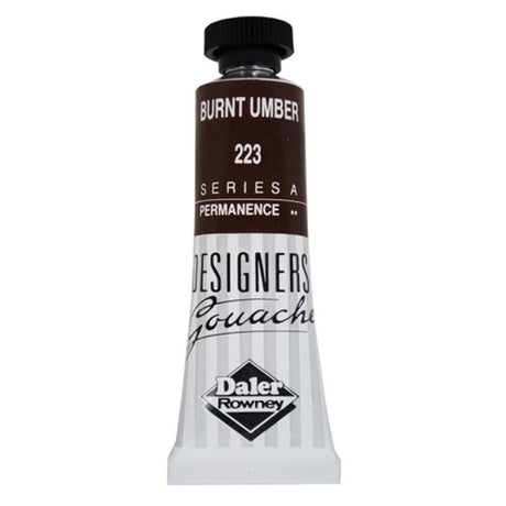 Rowney Gouache 15ml in Burnt Umber, rich color, opaque, versatile use for illustrations and fine art projects.