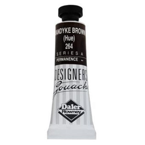 Rowney Gouache 15ml in Vandyke Brown Hue, offering rich, opaque color and excellent covering power for artists.