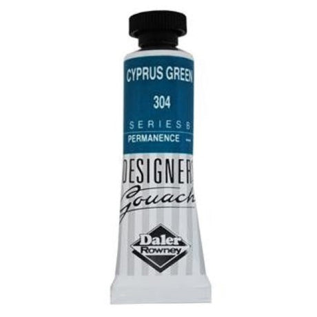 Rowney Gouache 15ml in Cyprus Green, a vibrant, opaque paint ideal for artists and designers with excellent coverage.