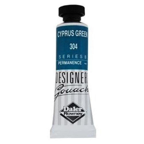 Rowney Gouache 15ml in Cyprus Green, a vibrant, opaque paint ideal for artists and designers with excellent coverage.