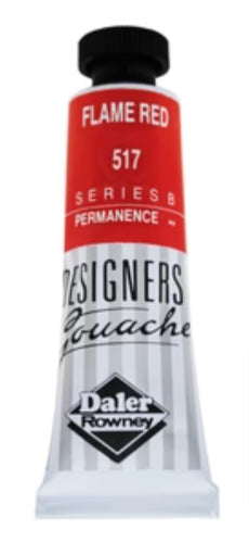 Rowney Gouache 15ml in Flame Red, vibrant, opaque paint ideal for illustrations and fine art with excellent coverage.