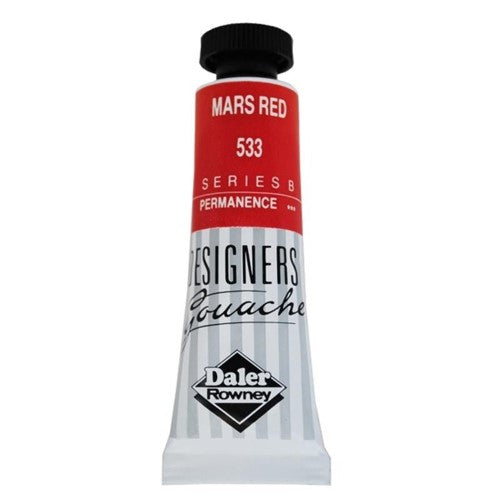 Rowney Gouache 15ml in Mars Red, a vibrant, opaque paint perfect for artists seeking versatility and exceptional color quality.