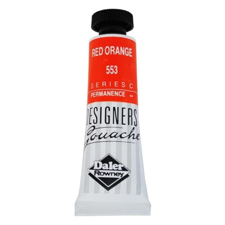 Rowney Gouache 15ml in vibrant Red Orange, perfect for artists seeking high opacity and covering power.