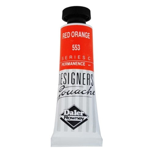 Rowney Gouache 15ml in vibrant Red Orange, perfect for artists seeking high opacity and covering power.