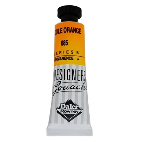 Rowney Gouache 15ml in Middle Orange, vibrant and opaque paint ideal for artists, offering smooth application and rich color.