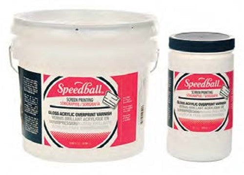 Speedball Gloss Ovrprnt Varnish 32oz, acrylic-based for vibrant finishes and reliable protection against damage.