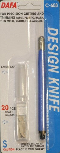 C-603 Pen knife with 20 sharp blades, featuring a comfortable grip and storage space for extra blades, ideal for precise crafting.