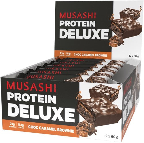 Musashi Deluxe Protein Choc Caramel Brownie 60g ( 12 Pack )