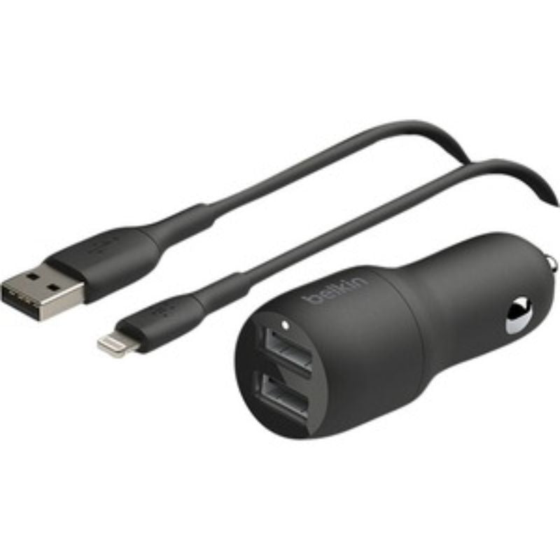 Belkin BOOST?CHARGE Dual USB-A Car Charger - Fast 24W Auto Adapter for USB-A & USB-C Devices