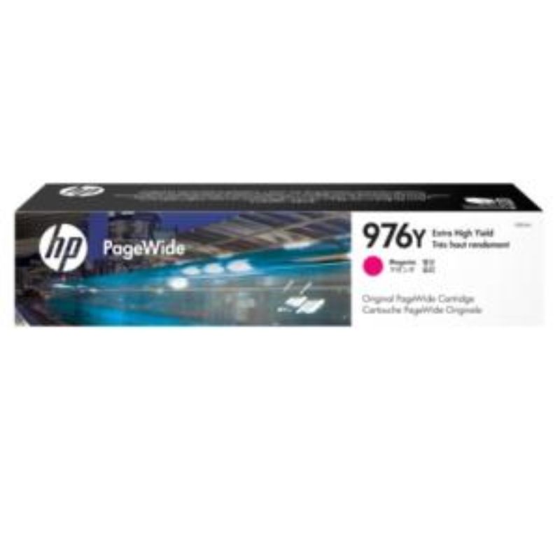 HP 976Y Magenta Ink Cartridge, high-capacity with 13,000 pages yield, for vibrant prints with PageWide Technology.
