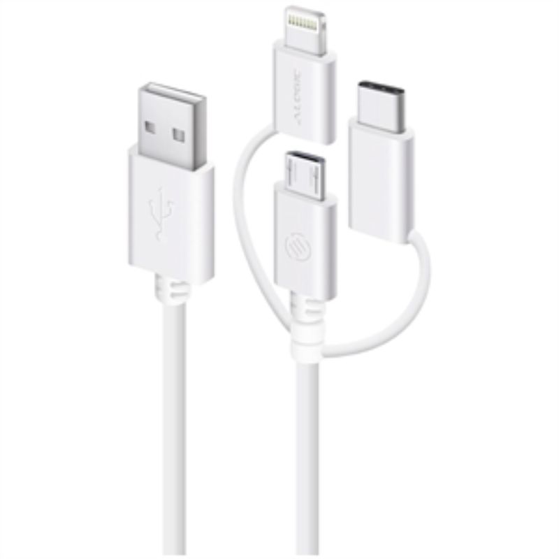 Alogic 3-in-1 Charge & Sync Cable: Micro USB, Lightning, & USB-C connectors, 0.3m, for fast charging and data transfer.