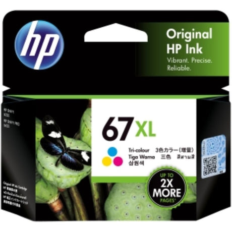HP 67XL Tri-colour Ink Cartridge, high-capacity for vibrant prints and sharp text in inkjet printers.