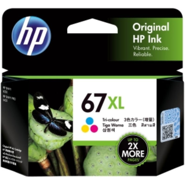 HP 67XL Tri-colour Ink Cartridge, high-capacity for vibrant prints and sharp text in inkjet printers.