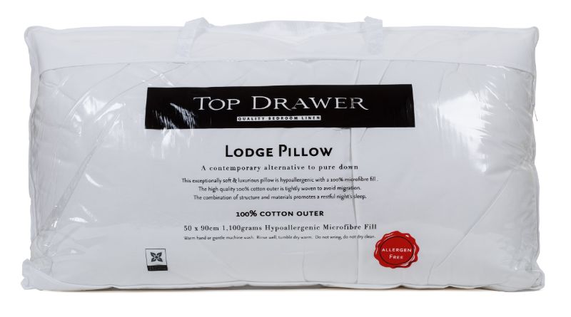Lodge Pillow - 90cm microfibre, hypoallergenic and soft, ideal for all sleepers, with a 100% cotton cover.