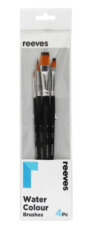 Reeves Watercolour Brush Set - Gold Synthetic Short Handle (4PCS)