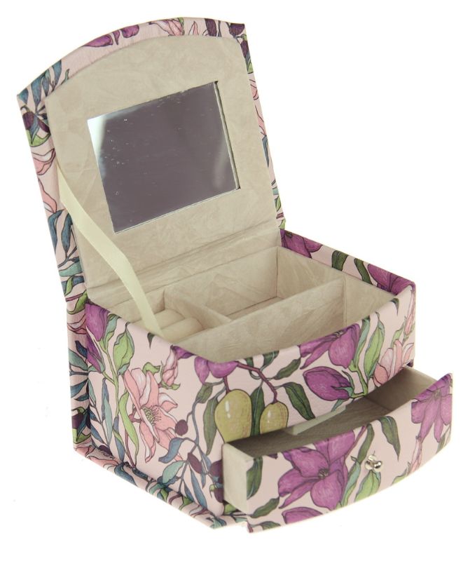 Jewellery Box - Curved Front Flowers PU Small (14.5)