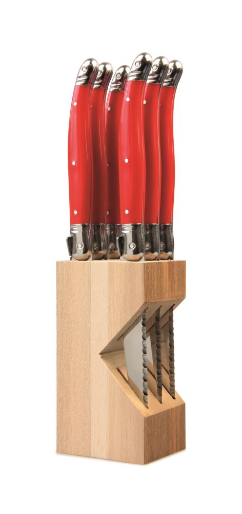 Steak Knife Block - Andre Verdier Laguiole Debutant - Set of 6 - Red