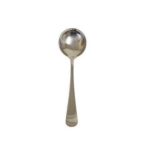 Set of 6 elegant stainless steel soup spoons, perfect for serving soups and enhancing your dining experience.