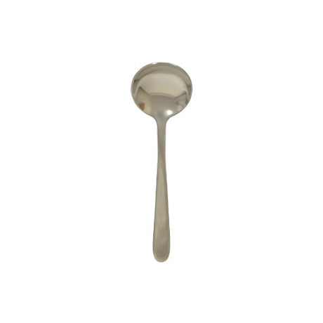 Set of 6 elegant Rockingham Fitzwilliam satin soup spoons crafted from durable stainless steel for stylish dining.