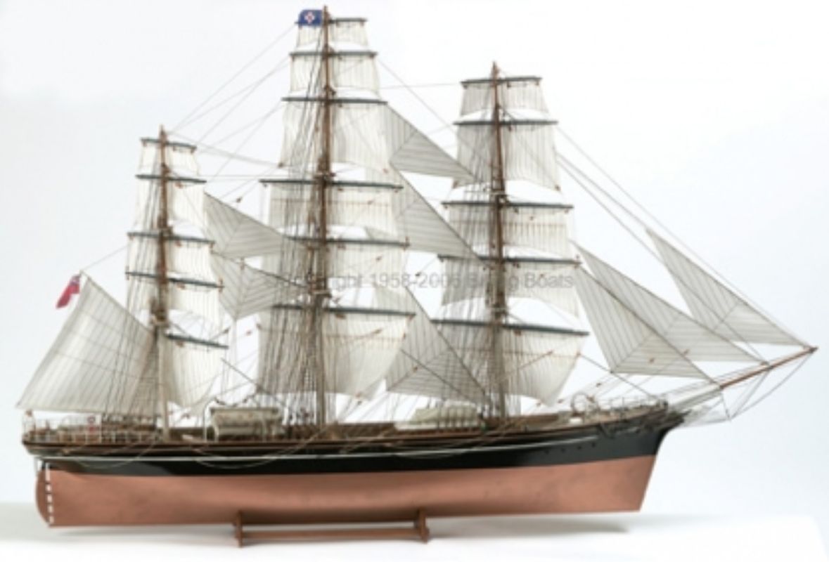 1/75 scale wooden model kit of the Cutty Sark tea clipper, designed for enthusiasts and collectors with detailed craftsmanship.
