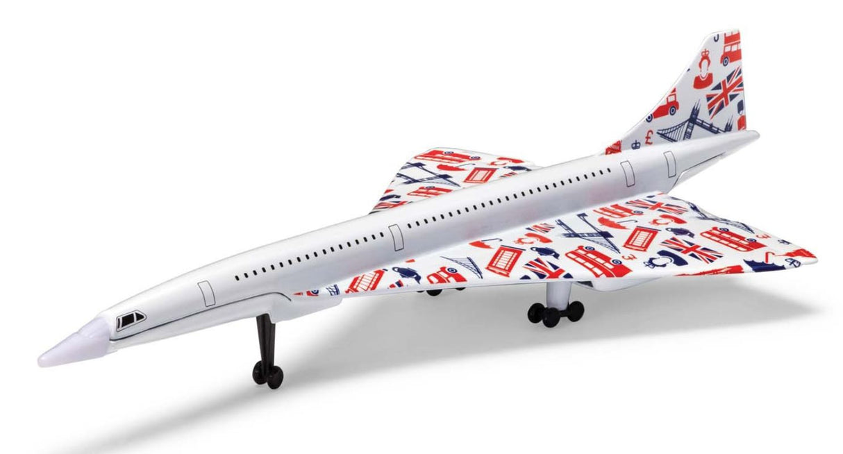 Diecast model of the Concorde in 'Best of British' livery, showcasing elegant design and historical significance.