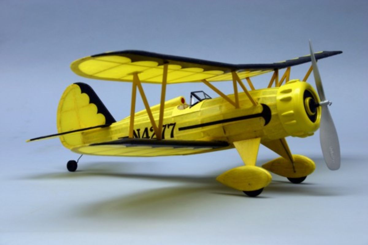 18-inch Balsa Glider WACO YMF5 featuring precision laser-cut parts, vibrant decals, and a lightweight design for optimal flight.