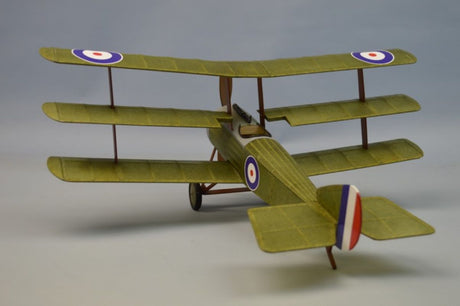 Balsa Glider - 18" Sopwith Triplane model featuring tri-wing design, lightweight balsa wood, and vibrant decals for custom flight.