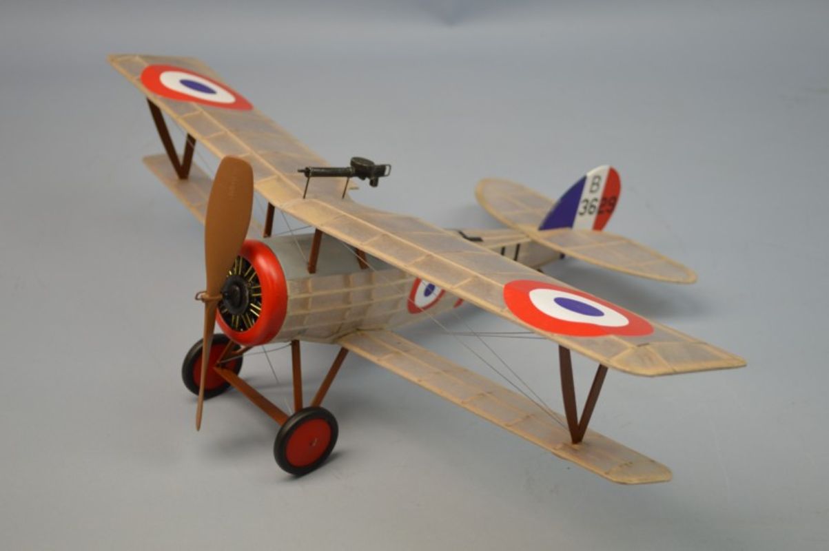 18-inch Balsa Glider model of WWI Nieuport 27, featuring easy assembly, colorful decals, and durable balsa wood construction.